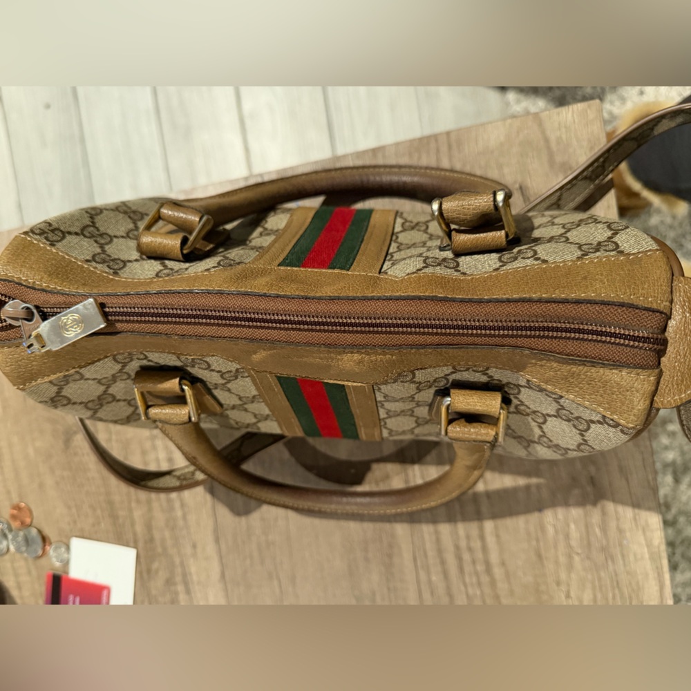Gucci Beige and Green Satchel - Picture 6 of 9